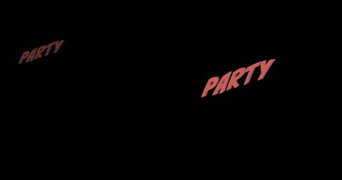 Bold red party text on black background