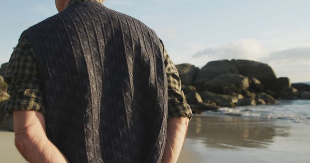 Elderly Man Strolling on the Beach at Sunset - Download Free Stock Images Pikwizard.com