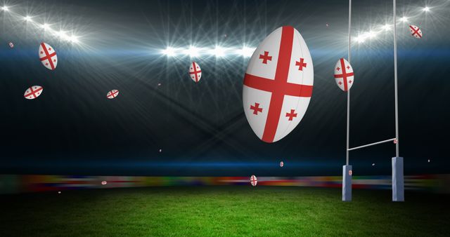 Rugby Balls with Georgian Flag at Illuminated Stadium - Download Free Stock Images Pikwizard.com