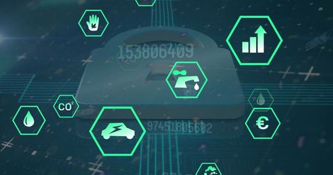 Digital interface with ecological and data security icons