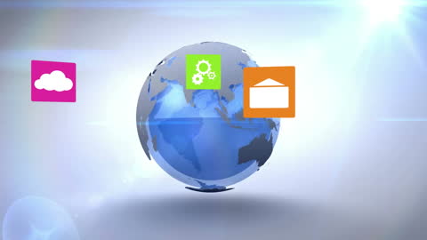 Global Digital Interface with Media Icons Animation