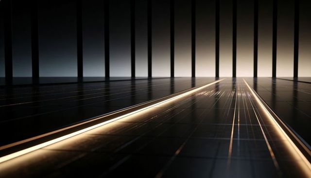 Futuristic Illuminated Pathway in Minimalist Corridor with Reflective Glossy Lines