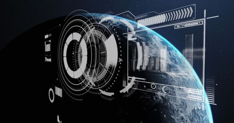 futuristic digital interface overlaying globe - Download Free Stock Images Pikwizard.com