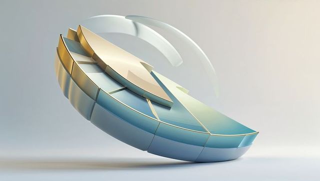 Futuristic 3d sculptural design with reflective and translucent arcs