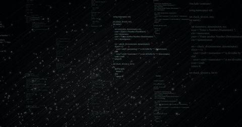 Futuristic c++ programming interface overlay with starfield effect