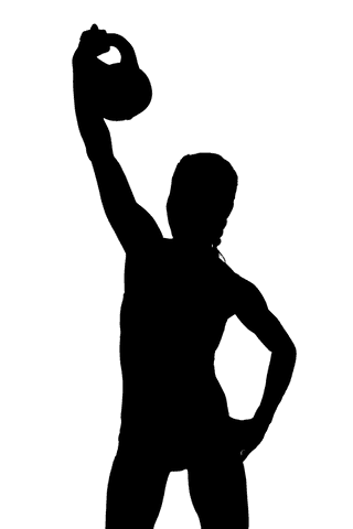 Silhouette of female athlete lifting kettlebell on transparent background