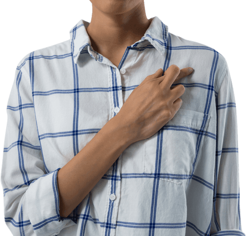 Transparent fingers crossed gesture female plaid shirt blue lines