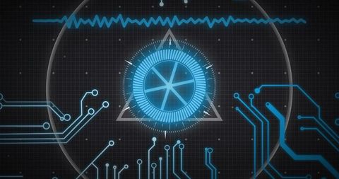 Futuristic HUD with Circuit and Waveform Interface