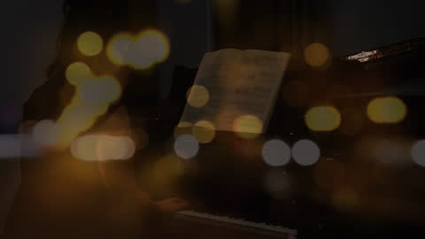 Mystical Piano Playing with Traffic Light Overlay