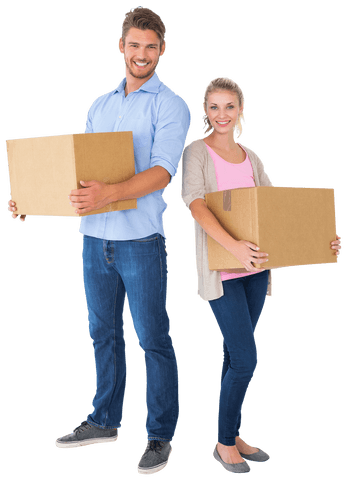 smiling couple carrying moving boxes on transparent background - Download Free Stock Videos Pikwizard.com