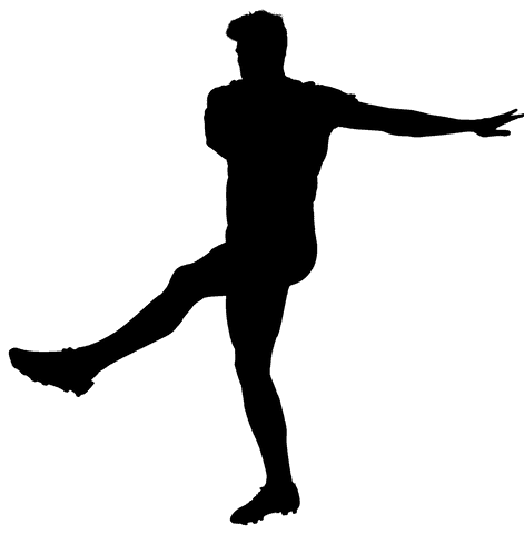 Footballer silhouette kicking pose on transparent background