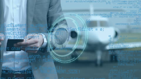 Executive Smartphone Usage and Global Business Concept with Airplane