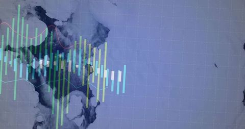 Visualizing financial data with multicolored candlestick bars, trend lines and watercolor grid