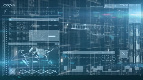 Futuristic Digital Interface with Animated Light Trails and Data Elements