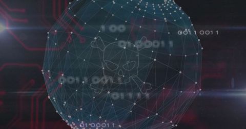 Futuristic Mesh Network with Digital Skull Icon Theme
