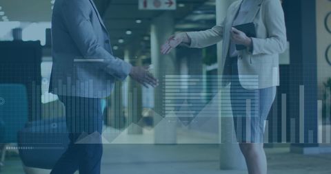 Business agreement with digital financial graph overlay