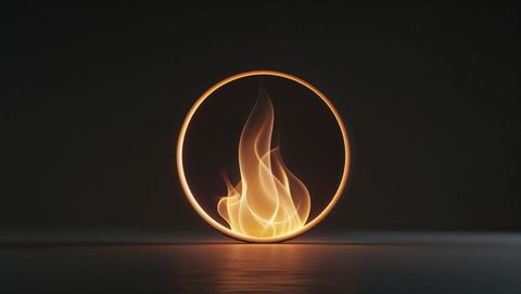 Abstract Flaming Circle on Dark Reflective Floor