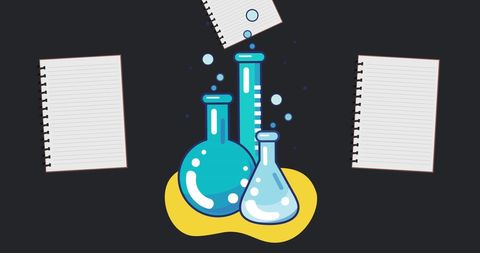 Chemistry Science Icons with Notebooks on Black Background for Education