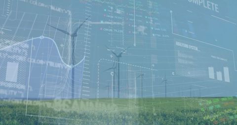 Digital Interface Concept with Financial Data Overlaid on Wind Turbines