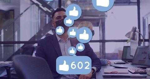 Office worker enjoying social media popularity during spare time