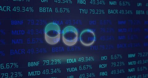 Digital display of stock market data with futuristic circles