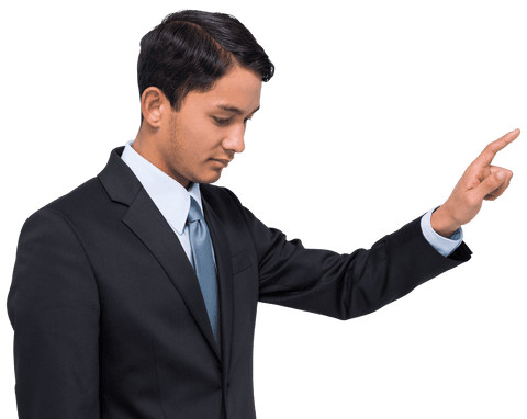 Focused Businessman Pointing on Transparent Background Professional Gesture PNG - Download Free Stock Videos Pikwizard.com