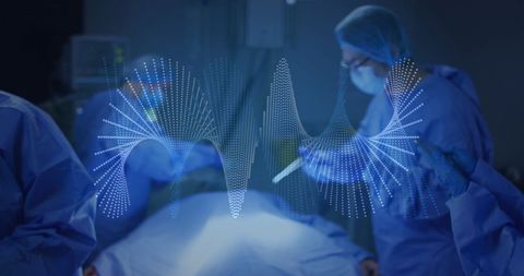 Surgeons collaborating with digital dna technology overlay