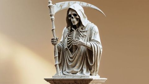 Marvel at grim reaper marble statue residing in antique charm
