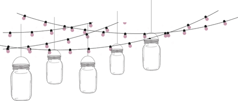 Whimsical mason jar lanterns with draped fairy lights