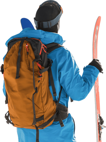 rear view of skier with skis and yellow backpack in transparent background - Download Free Stock Videos Pikwizard.com