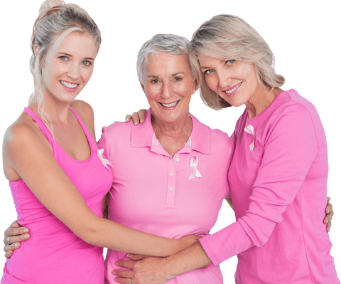 Portrait of Women in Pink Embracing for Breast Cancer Awareness with Transparent Background