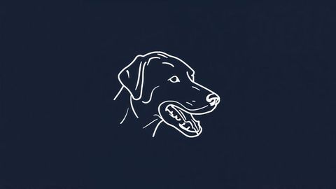 Minimalist white line barking dog art on dark background