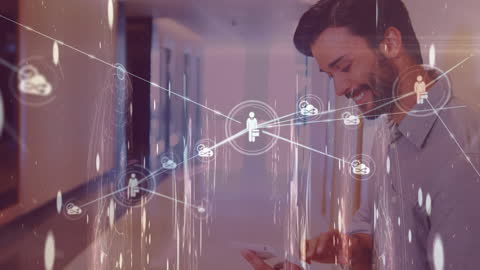 Digital Network Overlay on Businessman's Mobile Usage