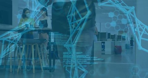 Businesswomen Collaborating with Digital Interface in Modern Office