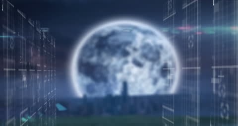 Futuristic Digital Interface with Moon Shining Brightly