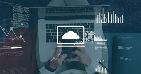 Mobile cloud analytics on laptop and smartphone with charts and dashboard for remote teams