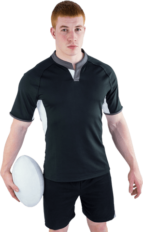 Serious Rugby Player Holding Ball in Transparent Background