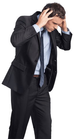 Transparent Stressed Businessman Clutching Head
