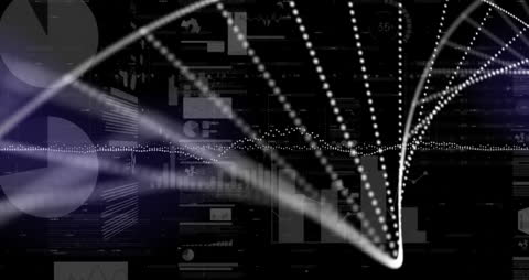 DNA Strand Animation Over Financial Data Background