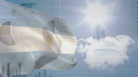 Argentinian Flag Waving with Digital World Visualization
