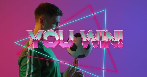 Neon Glow Winner: Soccer Player Balancing Ball in Studio