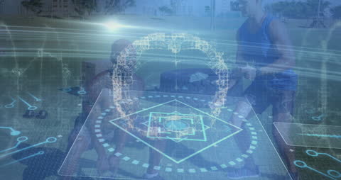 Data Processing Interface Over Athletes Working Out Outdoors