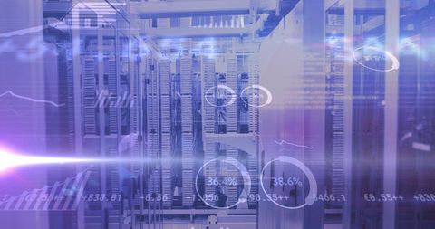 Digital interface overlay in modern server room environment