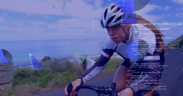 Woman Cyclist with Digital Interface Data Elements - Download Free Stock Images Pikwizard.com