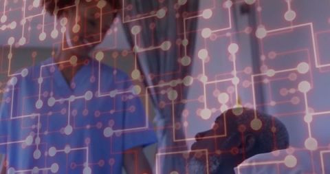 Nurse Caring for Patient with Network Technology Overlay