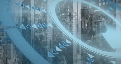 Futuristic Data Processing Technology Over Modern Cityscape