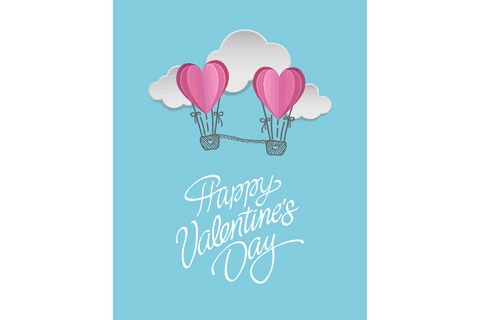 Transparent valentine's day card with floating heart balloons