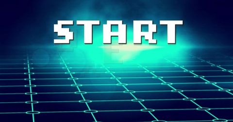 Neon Grid with Start Sign Illustrating Futuristic Concept