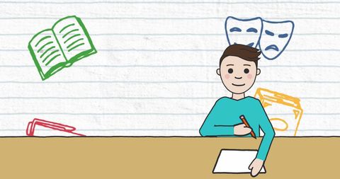 School Boy Studying Surrounded by Education Icons