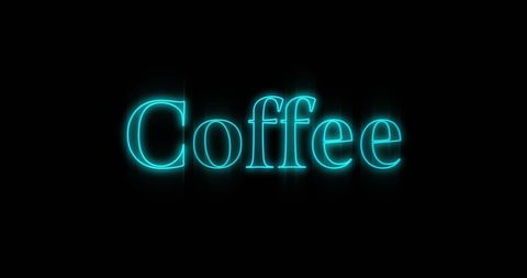 Neon coffee text on black background for digital designs